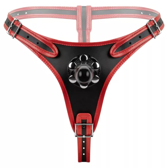Easytoys - sieviešu strap-on apakšveļa ar trīskāršu dildo melna