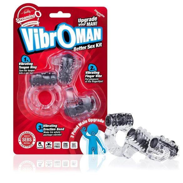 Kliedzošais Vibroman - vibrējošo gredzenu komplekts vīriešiem (melns)