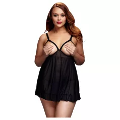   BACI plus size babydoll ar atvērtu priekšpusi, punktaina, melna (XL-XXL)