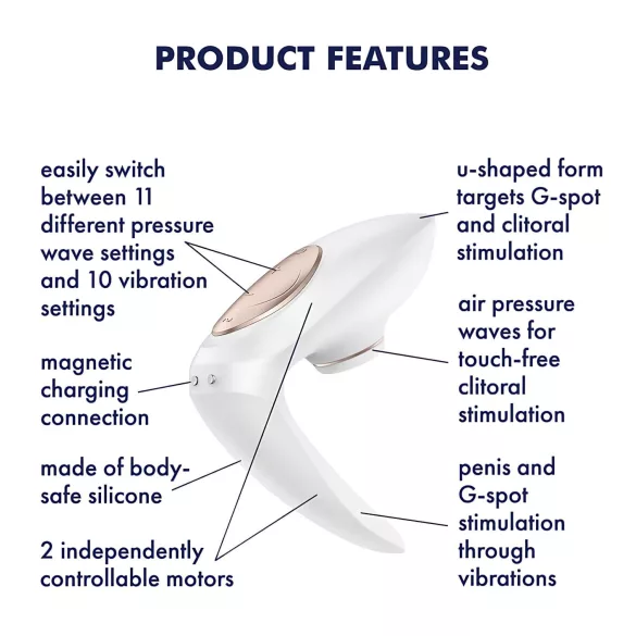 Satisfyer Pro 4 Couples - pāru vibrators ar gaisa viļņiem uzlādējams balts