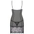 Obsessive Alluria - mežģīņu naktskrekls un stringbiksītes (melns) - L/XL