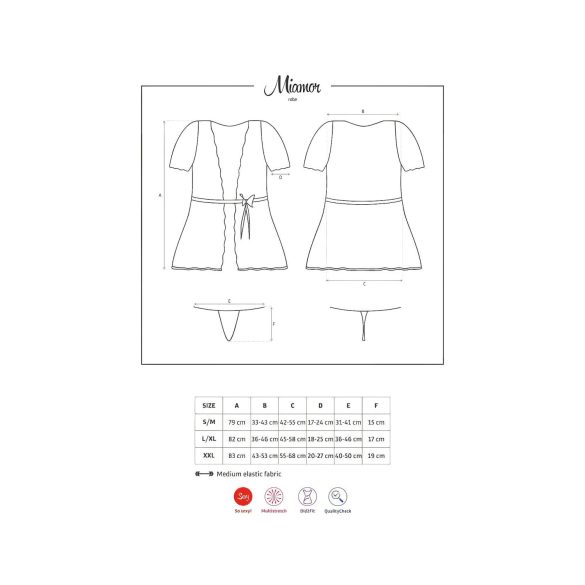 Obsessive Miamor halāts - mežģīņu piedurknēm un stringbiksītes (melns) - L/XL