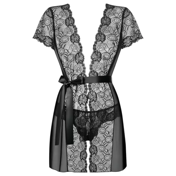 Obsessive sieviešu mežģīņu halāts ar stringiem melns