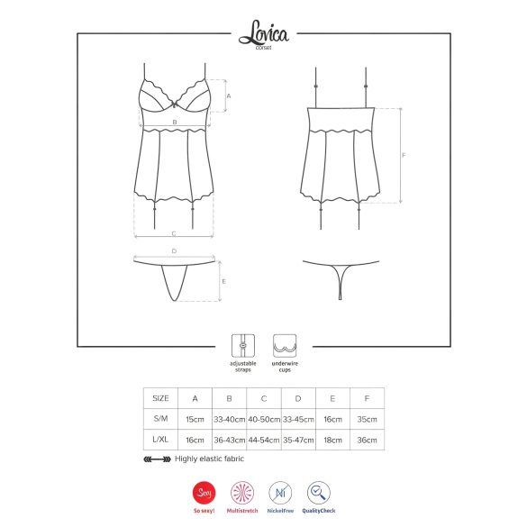 Obsessive Lovica - mežģīņu korsetes tops ar zeķu jostu un stringa biksītēm (sarkans)