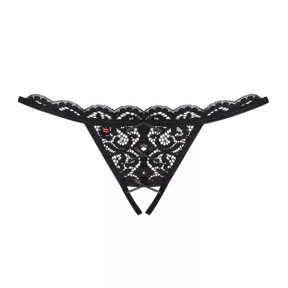 Obsessive sieviešu atvērta mežģīņu string biksītes ar bantīti melnas - L/XL