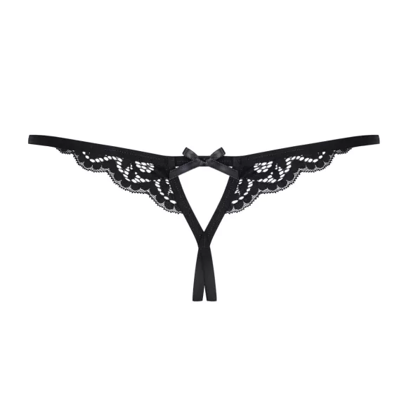 Obsessive sieviešu atvērta mežģīņu string biksītes ar bantīti melnas - L/XL