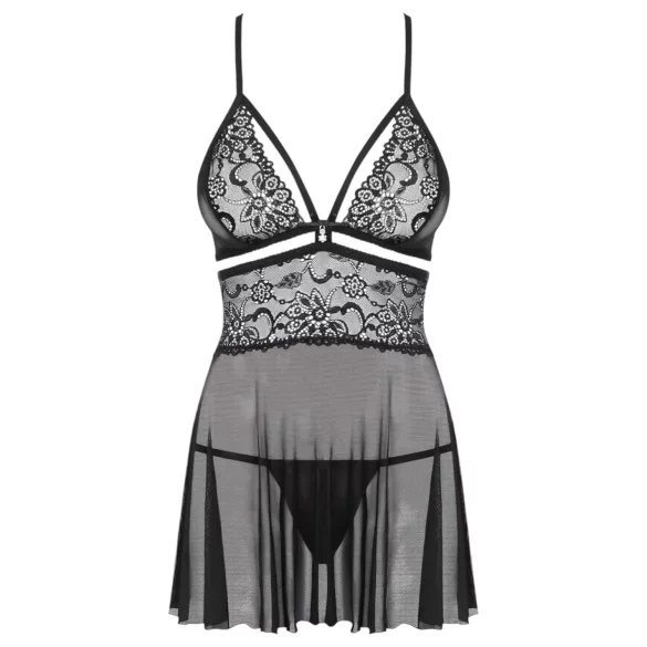 Obsessive babydoll komplekts caurspīdīgs mežģīņu melns - 2XL/3XL