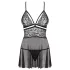 Obsessive babydoll komplekts caurspīdīgs mežģīņu melns - 2XL/3XL