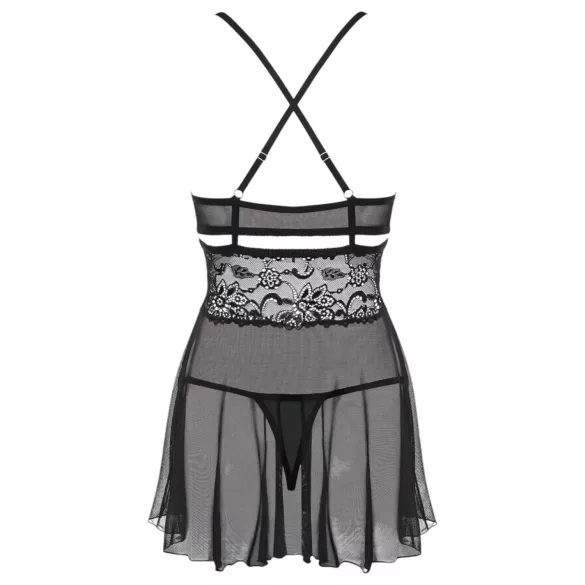 Obsessive babydoll komplekts caurspīdīgs mežģīņu melns - 2XL/3XL