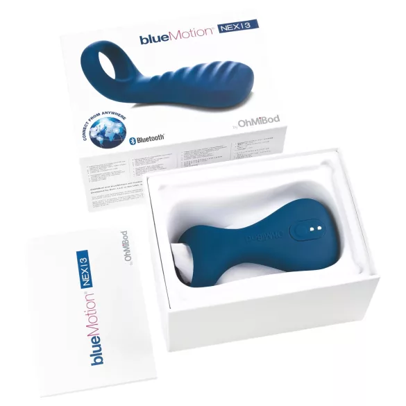 OHMIBOD Bluemotion Nex 3 - viedais, vibrējošais dzimumlocekļa gredzens (zils)