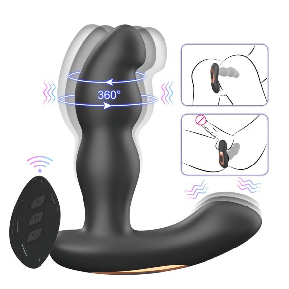 Aixiasia Hiross - anālais vibrators ar rotāciju melns